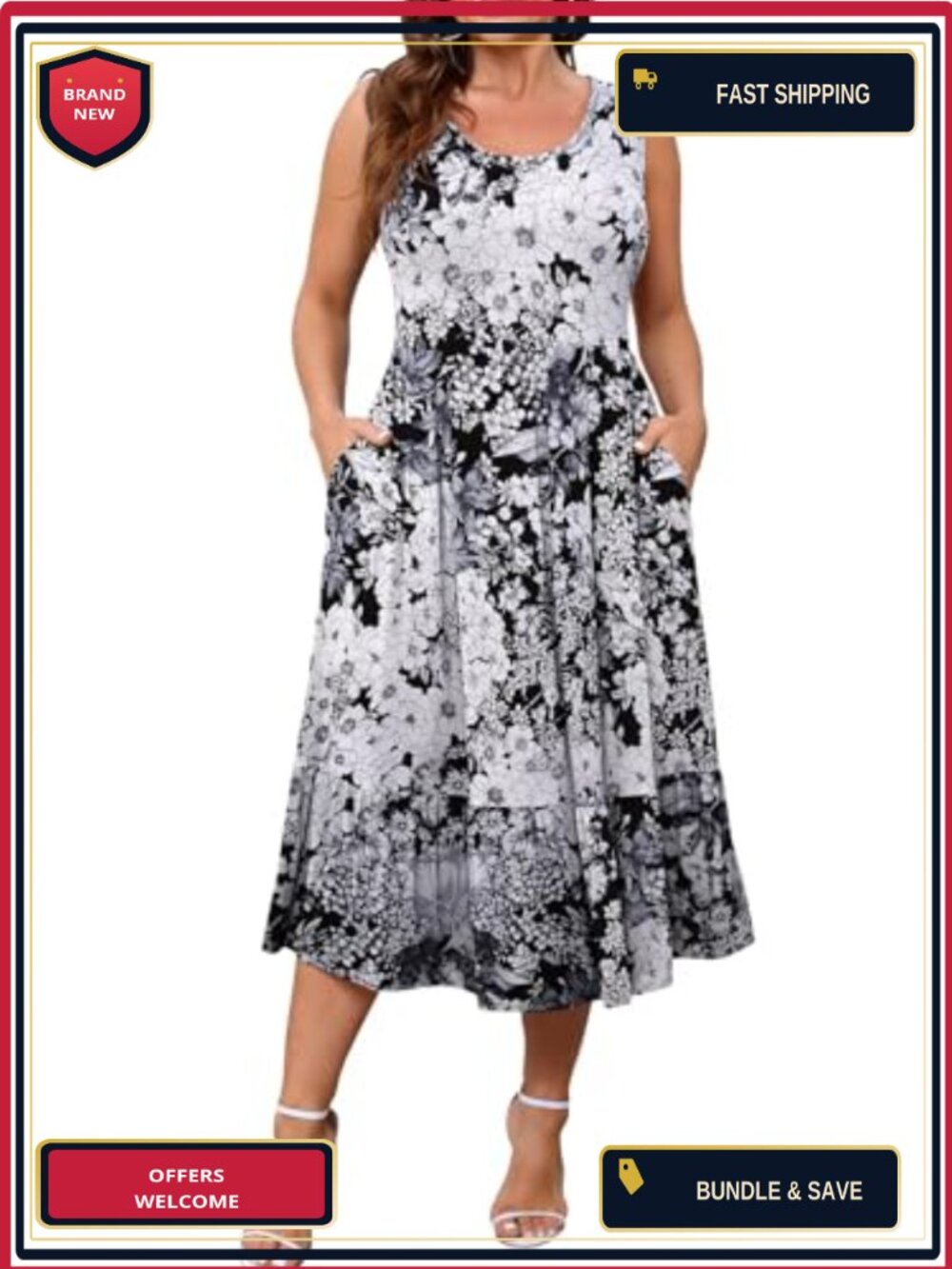 Plus Size Maxi Dress Sleeveless Scoop Neck Casual Summer Beach Vacation